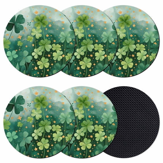 St. Patrick's Day Coasters Set of 6, Absorbent Coasters for Drinks, Lucky Shamrocks Gradient Green Leaves Rustic Coaster for Desk Coffee Table Protection, Home Decor House Warming Gifts 4"