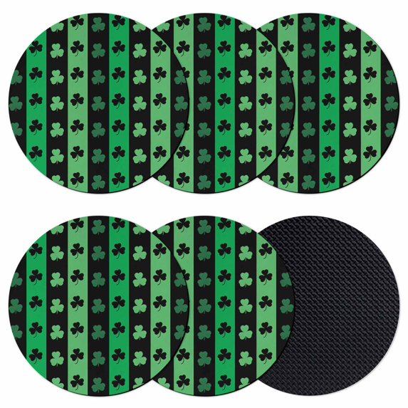 St. Patrick's Day Coasters Set of 6, Absorbent Coasters for Drinks, Spring Green Lucky Clovers Shamrock Coaster for Desk Coffee Table Protection, Home Decor House Warming Gifts 4"