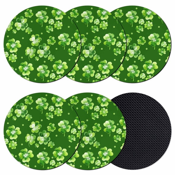 St. Patrick's Day Coasters Set of 6, Absorbent Coasters for Drinks, Spring Shamrock Leaves Polka Dots Dark Green Coaster for Desk Coffee Table Protection, Home Decor House Warming Gifts 4"