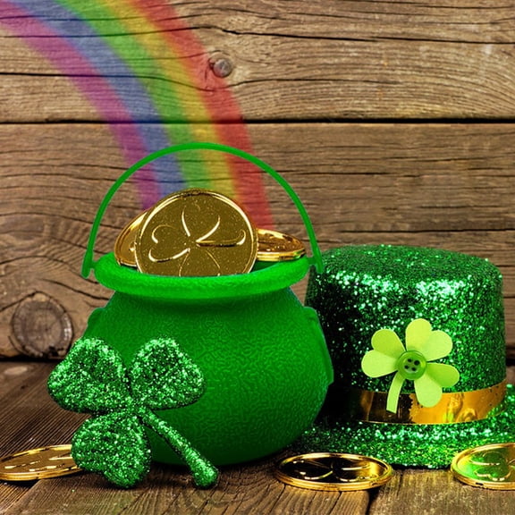 St. Patrick’s Day Coin Green Bucket – Small Collectible Metal Pail, Festive Shamrock Decor Container, Lucky Candy Holder, Party Table Centerpiece, 1 Count