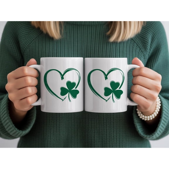 St Patricks Day Couple Mug, Shamrock Heart Coffee Mug, Irish Love Gift, Matching His And Hers Mug