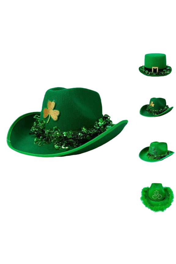 St. Patrick's Day Cowboy Hat for Men Women Couples Irish Shamrock Happy 2026 Party Hats Green
