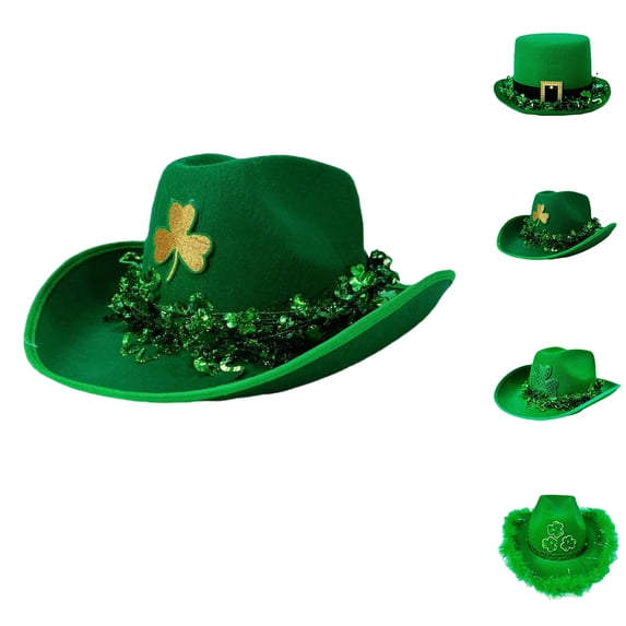 St. Patrick's Day Cowboy Hat for Men Women Couples Irish Shamrock Happy 2026 Party Hats with Gold Buckle Trim,Mint Green