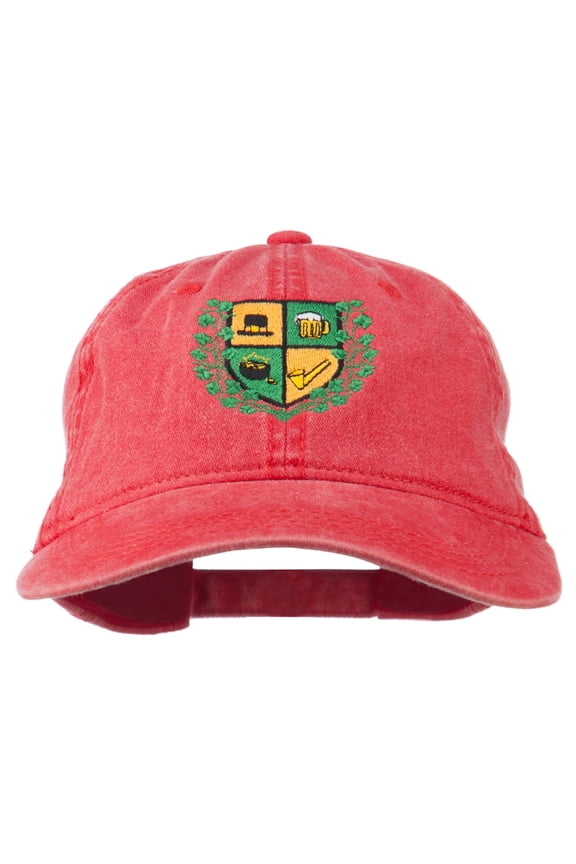 St Patrick's Day Crest Embroidered Washed Cap - Red OSFM