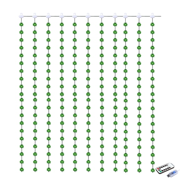 St. Patrick's Day Curtain Lights with Remote Control, USB Plug, 8 Patterns String Lights, Suitable for Bedroom, Indoor, Outdoor, Wedding, Party