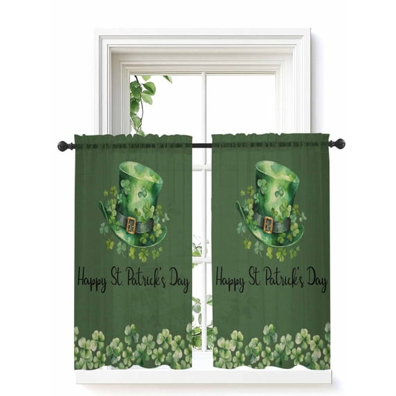 St. Patrick's Day, Curtains 45 Inch Length, Sheer Curtains for Bedroom Living Room Window Spring Holiday Green Plant Rod Pocket Voile Drapes Kitchen Curtains Small Half Window 52"x45" 2 Panels