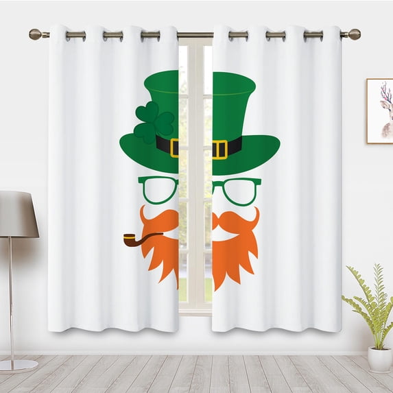St. Patrick's Day Curtains, Green Hat Print Curtains, Blackout Curtains for Room Bedroom Decoration(Grommet)