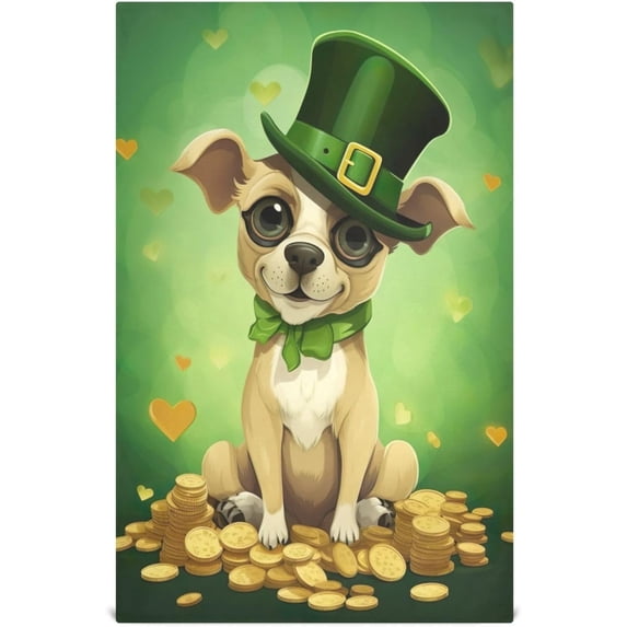 St. Patrick's Day Cute Dog and Gold Coins Kitchen Dish Towel Set,Drying Kitchen Towels Tea Towels Gift Set for Drying Cleaning Cooking Baking 4Pcs Wash cloth