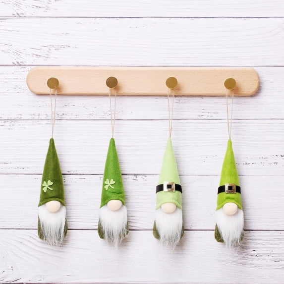 St. Patrick's Day Decor, 4 Pack St Patrick Day Gnome Ornaments, Irish Saint Patricks Day Hanging Gnomes Plush Handmade Leprechaun Elf Tomet Decorations Spring Gnome Green Clover Hanging Ornament