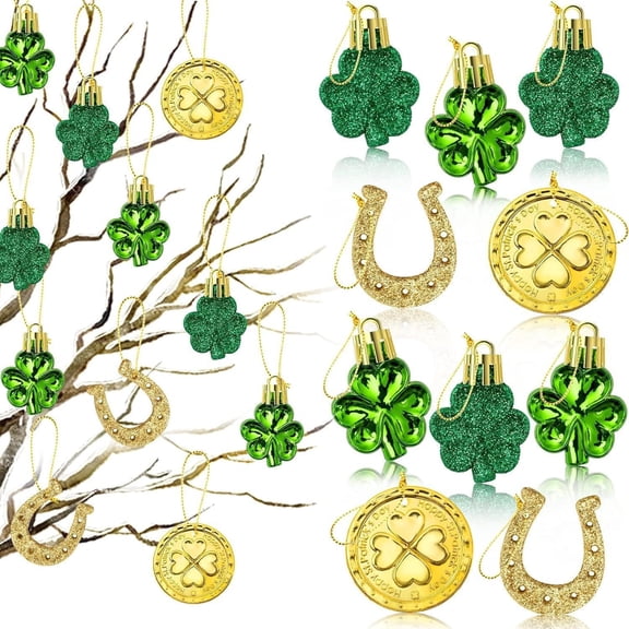 St. Patrick's Day Decorations 24pc Shamrock Hanging Sign Set, Green Irish Holiday Door Wall Decor, Festive Home Party Accessories for March 17th