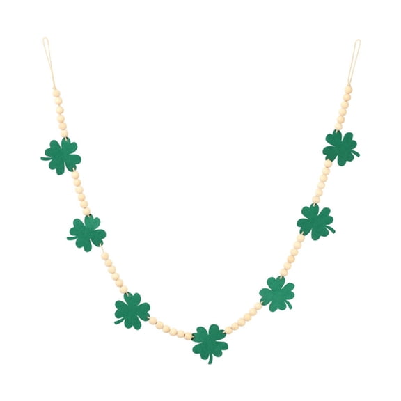 St. Patrick's Day Decorations, Felt Shamrocks Wood Bead Garland Banner for St. Patrick's Day Decor,132cm/52inch