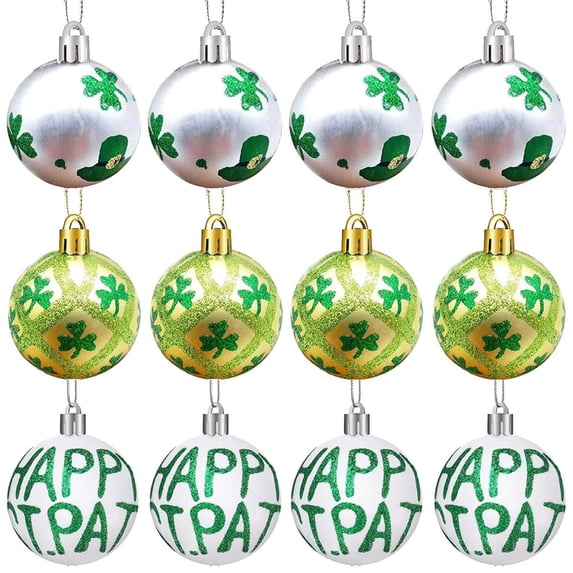 St. Patrick's Day Decorations Hanging Ornaments 12-Piece Shatterproof Plastic Set with Hanging Rope for Christmas Tree Decoration Set