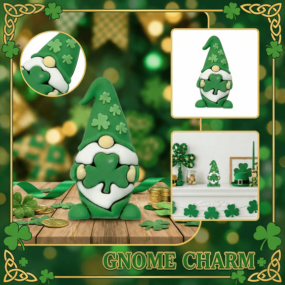 St Patrick's Day Decorations, Irish Festival Shamrock Gnome Standing Green Leaf Figurine - Collectible Irish-Themed Ornament For Home Accent - Home Party Decor, Office Desktop
