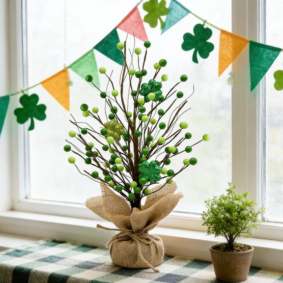 St. Patrick's Day Decorations Lucky Shamrocks Green Tree Centerpiece for Irish Holiday Party, Reusable Festive Tabletop Decor for Dining Table Home Living Room Holiday Display