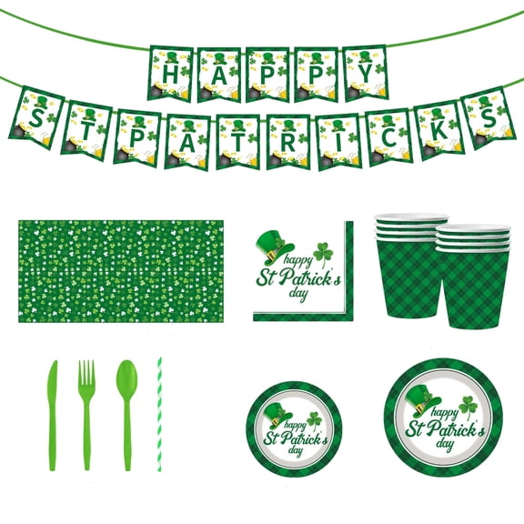 St Patrick's Day Decorations Party Supplies Shamrock Disposable Plates 20 Pcs Green Paper Plates Cups Napkins Set 9 Inch 7 Inch Plates for Lucky Themed Party Table Decorations (Style B)