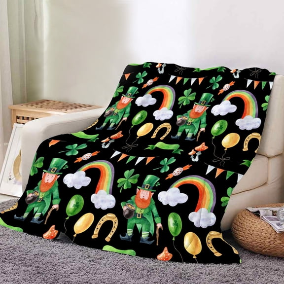 St. Patrick's Day Decorative Blankets In 75X100 & 75X150 Inches-With Green Shamrock Pattern, Soft & Warm Fleece Material For Festive Celebrations-For Home Decoration, St.