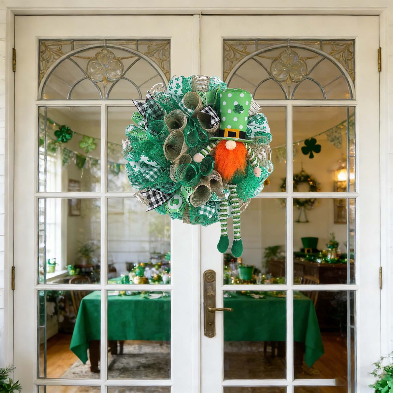 St. Patrick’s Day Decorative Bow – 40cm Irish Festival Ribbon with Green Shamrocks & Polka Dots, Holiday Party Décor for Wreaths, Gifts, Walls, Doors, Events & More
