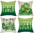 thumbnail image 1 of St. Patrick's Day Decorative Throw Pillow Covers Set of 4 18x18 Inch Lucky Charms Shamrock Clover Outdoor Pillowcases with Polka Dot Irish Spring Holiday Cushion Cases for Festive Home Decor, 1 of 6