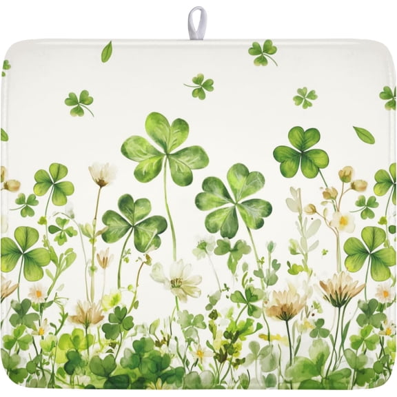 St Patrick''s Day Dish Drying Mat 16 x 18 Inch Green Clover Dish Drainer Rack Mat Absorbent Microfiber Mats for Shamrock Dish Pad Spring Lucky Dish Pad for Kitchen Bar Decor