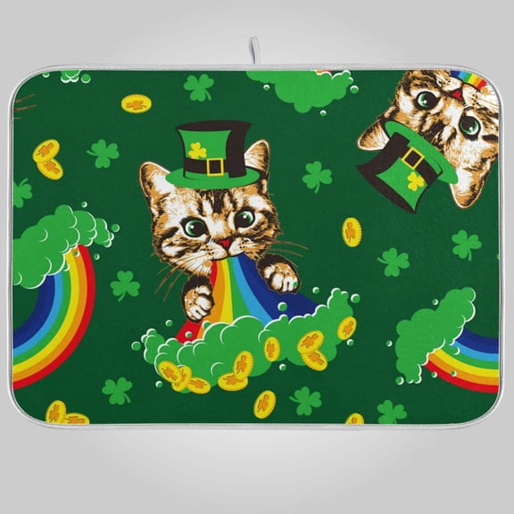 St. Patrick''s Day Dish Drying Mat for Kitchen Counter 18" x 24" inch - Absorbent Reversible Microfiber Dish Mat, Heat Resistant Drying Pad Dish Drainer Mats for Countertop - Purple