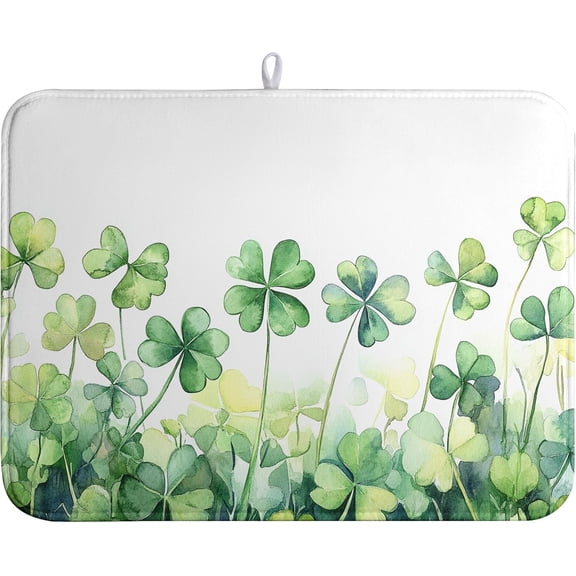 St Patrick''s Day Dish Drying Mat Shamrock Spring Kitchen Dish Drying Pad Lucky Clover Absorbent Dish Dryer Mat for Kitchen Countertops Microfiber Dishes Drainer Pad Dish Drying Rack Mat (18x24 in)