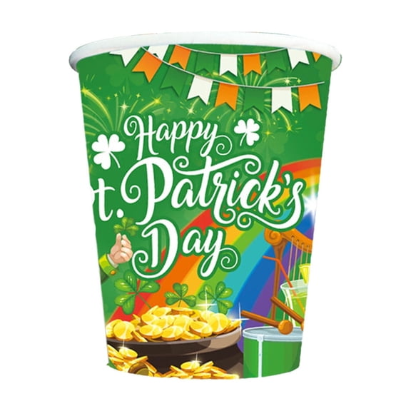 St. Patrick’s Day Disposable Tableware Set – 10PCS Clovers Print Cups, Irish-Themed Paper Tableware for Holiday Decorations & Celebrations
