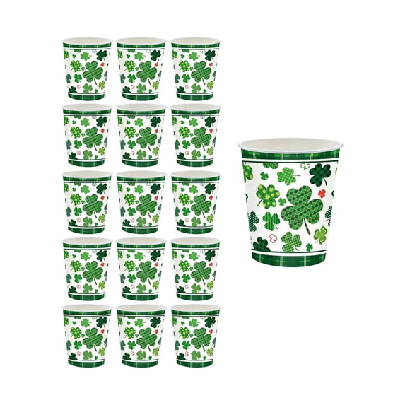 St Patrick's Day Disposable Tableware Set, Shamrock Paper Plates and Cups with Napkins for Irish Holiday Party or Holiday Dinner Celebration, Party Supplies