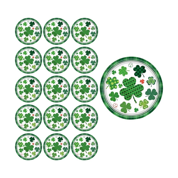 St Patrick's Day Disposable Tableware Set, Shamrock Paper Plates and Cups with Napkins for Irish Holiday Party or Holiday Dinner Celebration, Party Supplies