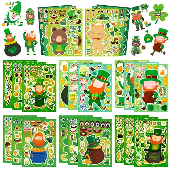 24 Sheet St Patricks Day Stickers, Make Your Own Irish Sticker Kits, Make Your Own St. Patrick's Day Stickers for St. Patrick's Day Craft St Patricks Day Party