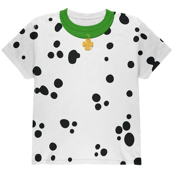 St Patrick's Day Dog Dalmatian Costume Green Collar Shamrock All Over Youth T Shirt Multi YSM