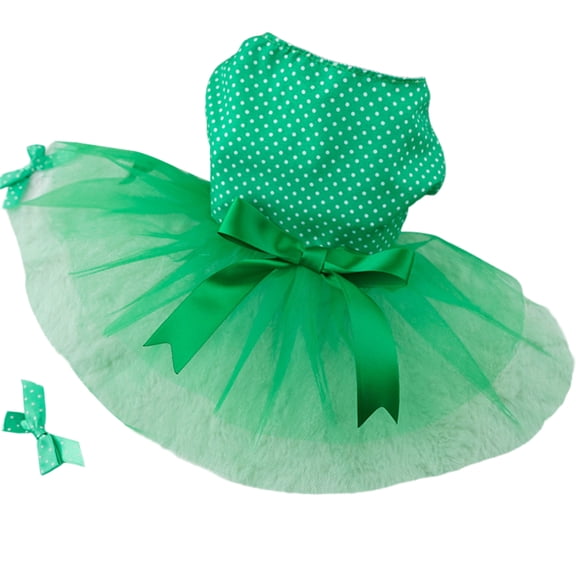 St. Patrick's Day Dog Dress with Green Bow - Lucky Shamrock Pet Tutu Skirt, Irish Green Tulle Dress for Small Dogs and Cats, Festive Puppy Party Apparel(Green, S)