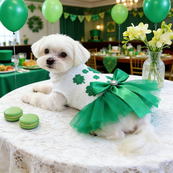 St. Patrick's Day Dog Skirt Outfit, Green Festive Costume for Small Medium Dogs & Cats, Breathable Mesh Holiday Apparel for Party & Photos