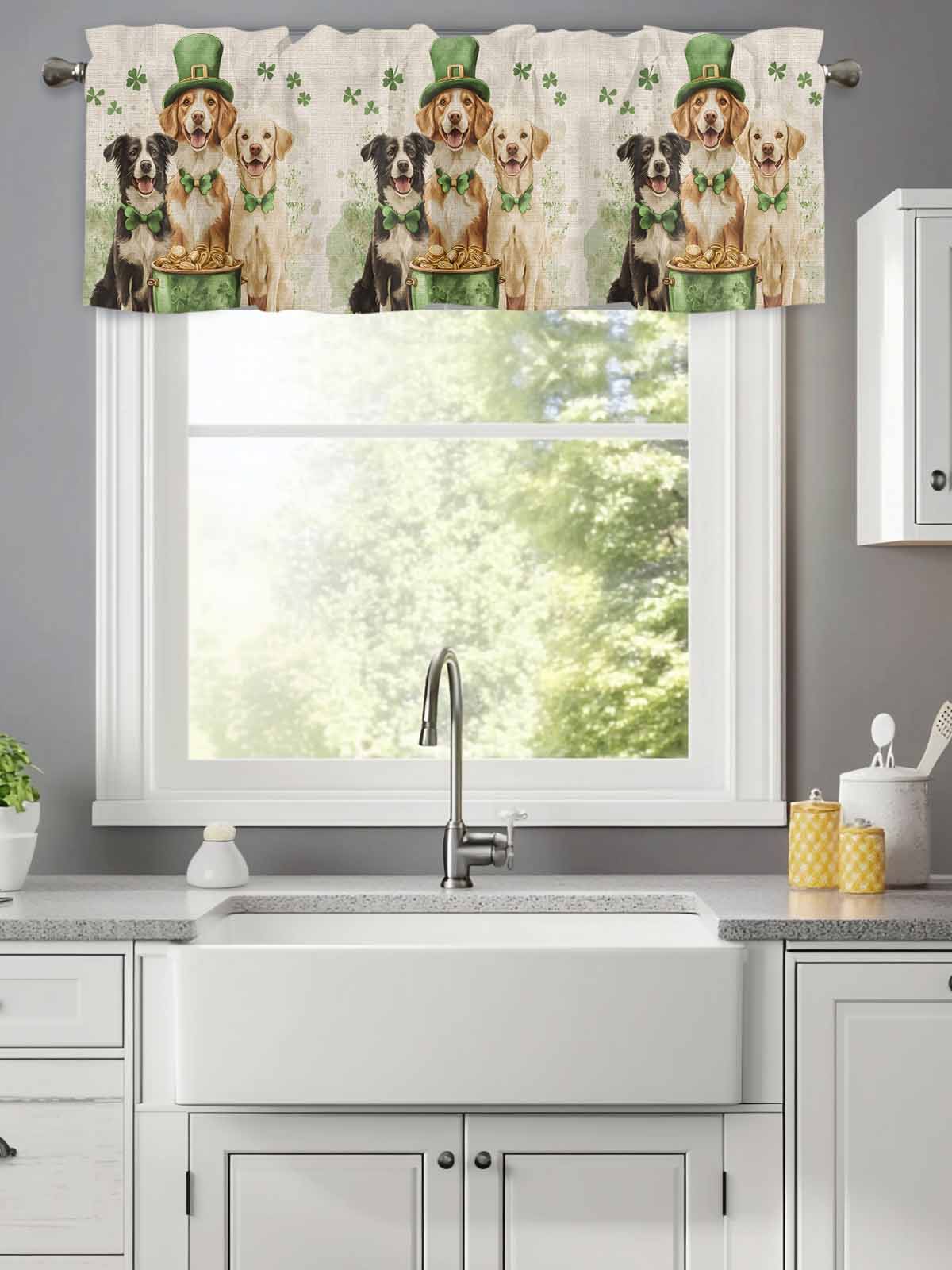 St. Patrick's Day Dogs Valances for Windows,Rod Pocket Valance for ...
