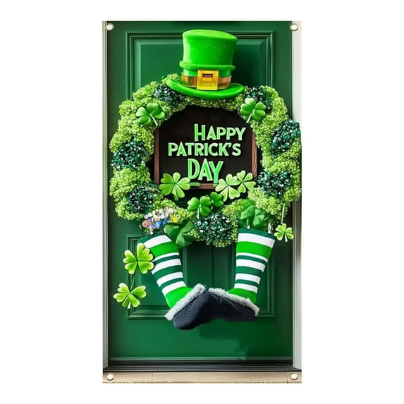 St Patrick's Day Door Banner, Lucky Green Shamrock St Patricks Decorations Backdrop Banner for Door Irish Party Decor B