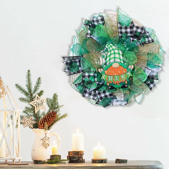 St Patrick's Day Door Decor Ribbon Garland Wreath Hanging Pendant for Irish Festival Home Party Wall Ceiling Decorations(Green-B)