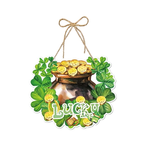 St. Patrick’s Day Door Hanging Decoration, Clover and Green Ribbon Pendant for Holiday Home Decor, Irish Lucky Ornament for Indoor Outdoor Wall Fireplace Party Celebration