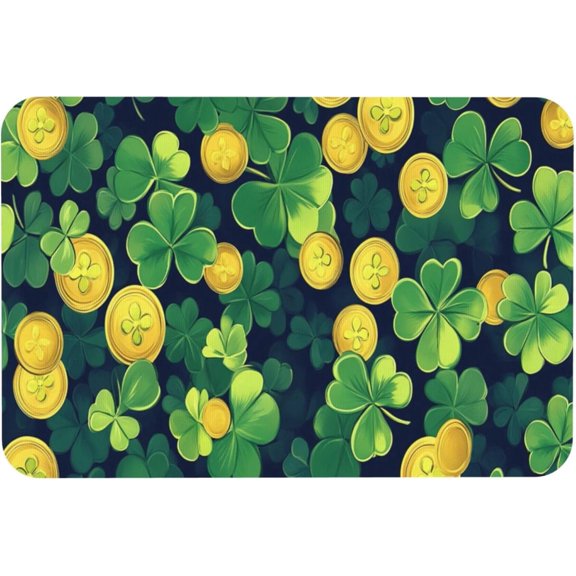 St. Patricks Day Door Mat Clover and Coins Design Diatom Mud Washable Indoor Outdoor Home Office Study Bedroom Decor 16 x 24 Inch