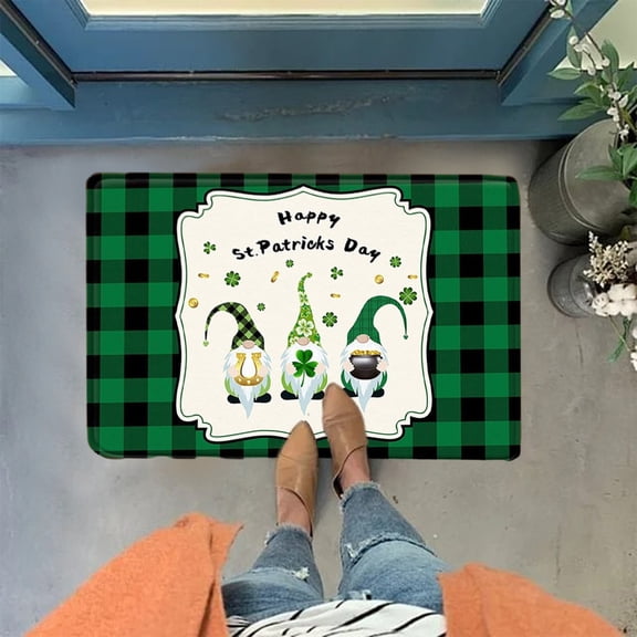 St. Patrick's Day Door Mat for Front Door Entryway, Super Absorbent Washable Bath Rug and Non Slip Bathroom Floor Mat with Rubber Backing for Household Practical Everyday Use, Green 16x24 IN