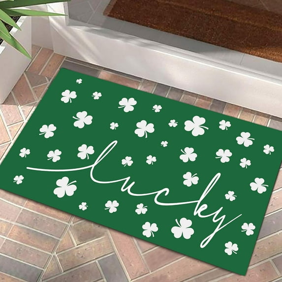St. Patrick''s Day Doormat Lucky Shamrocks Door Mat Non Slip Rubber Backing Outdoor Indoor Entryway Floor Mat Home Decor 17x29 Inch