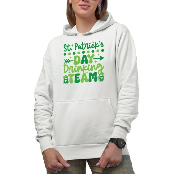 St. Patrick's Day Drinking Team, White Hooded Sweatshirt or Hoodie, Large