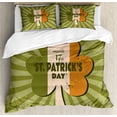 thumbnail image 1 of St. Patrick's Day Duvet Cover Set, Celebration Clover Retro Grunge Design Sun Beam Stripes Art, Decorative 3 Piece Bedding Set with 2 Pillow Shams, King Size, Olive Green, by Ambesonne, 1 of 3
