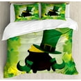 thumbnail image 1 of St. Patrick's Day Duvet Cover Set, Leprechaun Hat Shoes Costume with Pot of Gold with Shamrock Leaves, Decorative 3 Piece Bedding Set with 2 Pillow Shams, King Size, Forest Green, by Ambesonne, 1 of 3