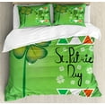 thumbnail image 1 of St. Patrick's Day Duvet Cover Set, March 17th Celebration Large Shamrock Clover Leaf Flags Art, Decorative 3 Piece Bedding Set with 2 Pillow Shams, Queen Size, Olive and Fern Green, by Ambesonne, 1 of 3