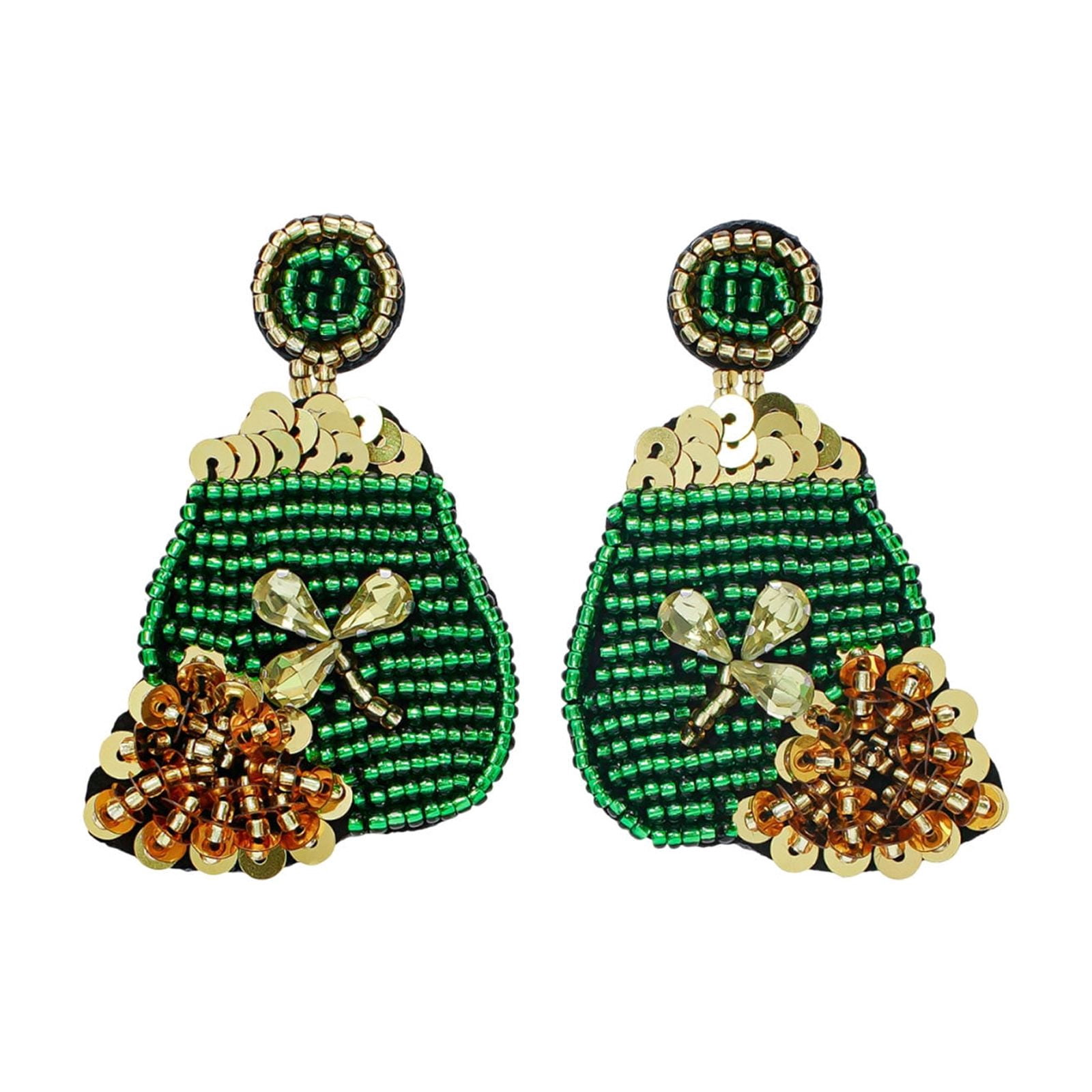 Handmade St. Patrick's Day Shamrock Earrings - Green Lucky Clover Dangle Earrings For Women