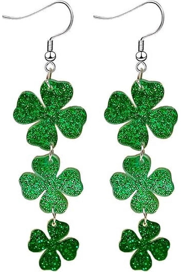 St. Patrick's Day Earrings for Women,Irish Shamrock Acrylic Dangle Earrings, Green Hat Clover Horseshoe Drop Earrings for Irish Festival