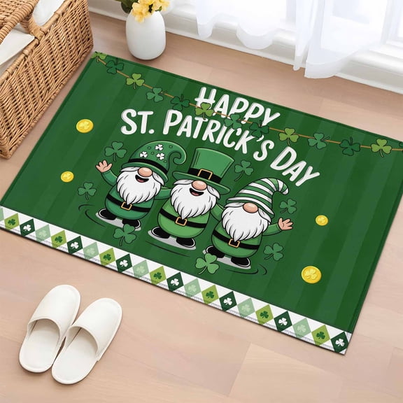 St. Patrick's Day Entryway Rug 2'x3'&nbsp; Non Slip Front Door Mats, Lucky Shamrock Gnomes Gold Coin Spring Green Entrance Rugs Indoor Outdoor Carpet, Floor Mats Small Area Rug for Bedroom Kitchen