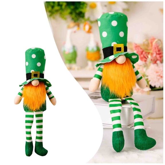 St. Patrick’s Day Faceless Gnome Doll Ornament – Hanging Legs Irish Festival Decoration Plush Patrick's Day Tabletop Elf with Green Hat for Home Fireplace Shelf Office Decor