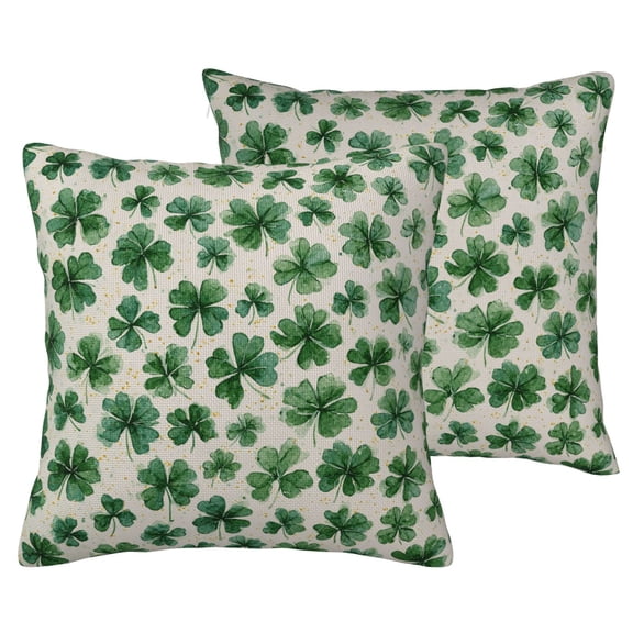 St. Patrick's Day Faux Linen Pillow Covers 2 Pack, Festive Shamrock Cushion Cases with Invisible Zipper for Sofa and Patio Bench 16"x16"