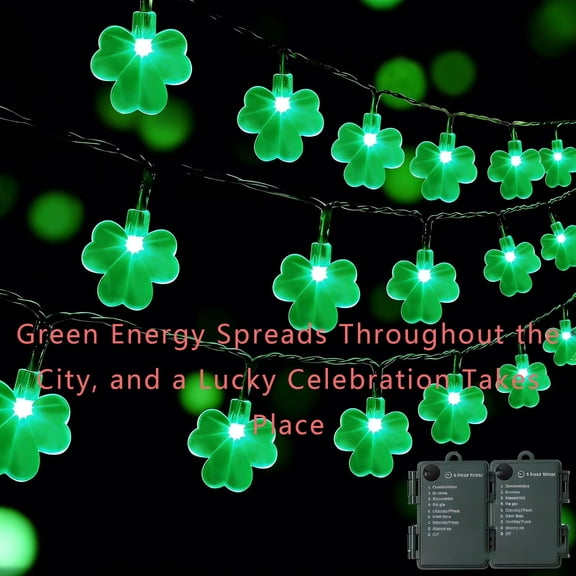 St. Patrick's Day Festival Lights, Green String Lights For Indoor And Outdoor Decorations, 16.4-Foot LED Fairy Lights With 50 Bulbs For Party And Holiday Events