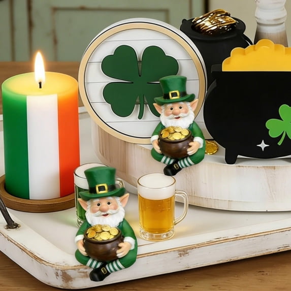 St. Patrick’s Day Figurine – 3.15" Green Holiday Pot Sitter Decoration for Planters, Desktops & Shelves – Irish-Themed Seasonal Ornament for Home & Office Décor